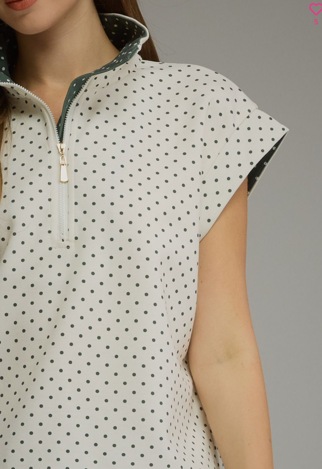 Polka Dot Half Zip Top - Green Blend