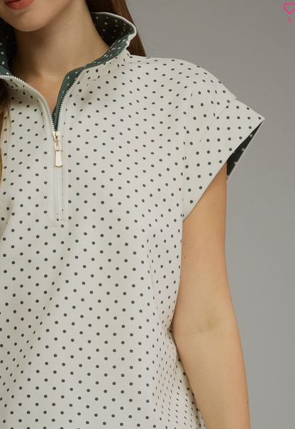 Polka Dot Half Zip Top - Green Blend