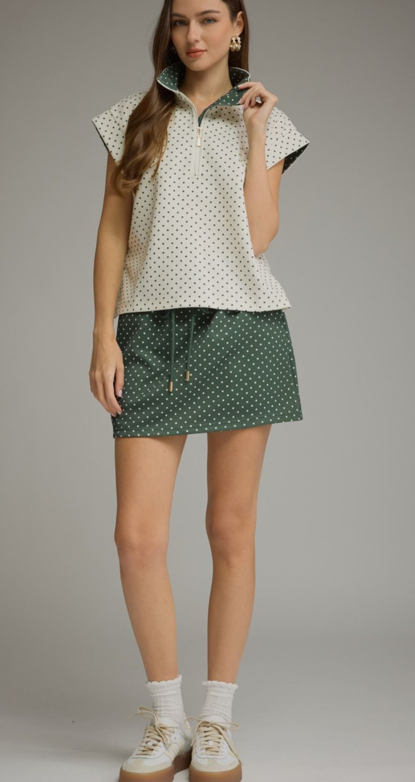 Polka Dot Half Zip Top - Green Blend