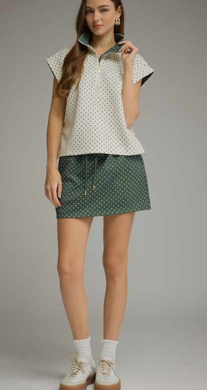 Polka Dot Half Zip Top - Green Blend