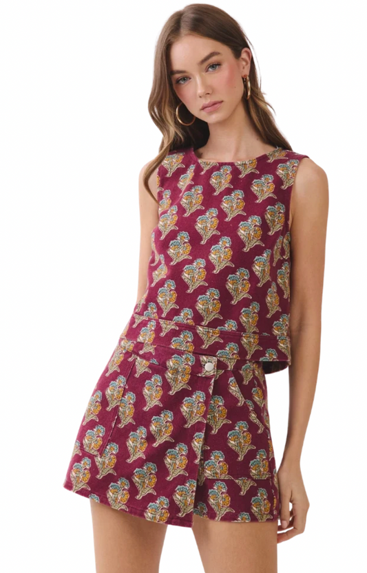 Floral Print Burgundy Skort