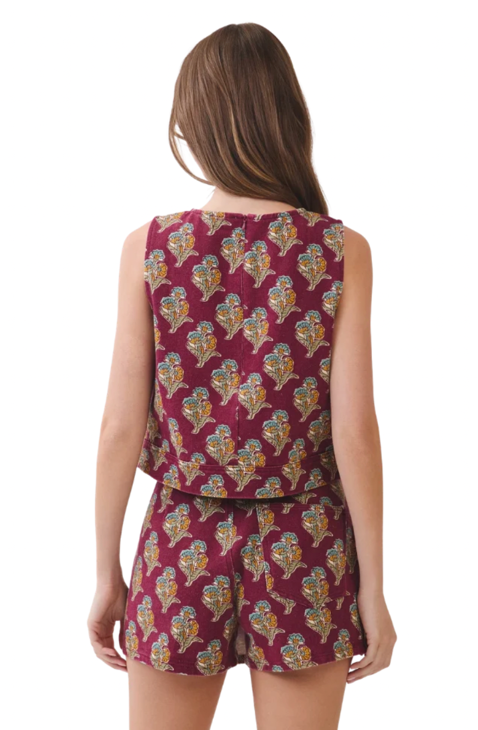 Floral Print Burgundy Skort