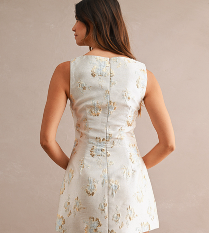 Sleeveless Floral Jacquard Mini Dress in Blush