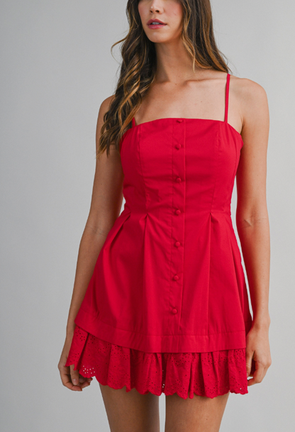 Poplin Lace Hem Mini in Red