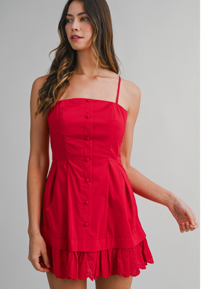 Poplin Lace Hem Mini in Red