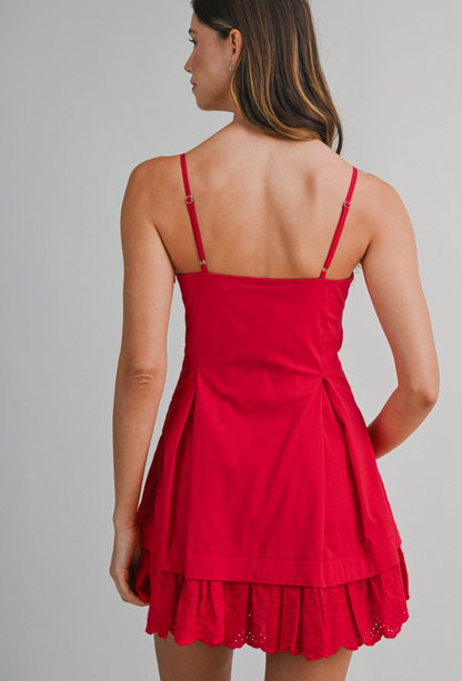 Poplin Lace Hem Mini in Red