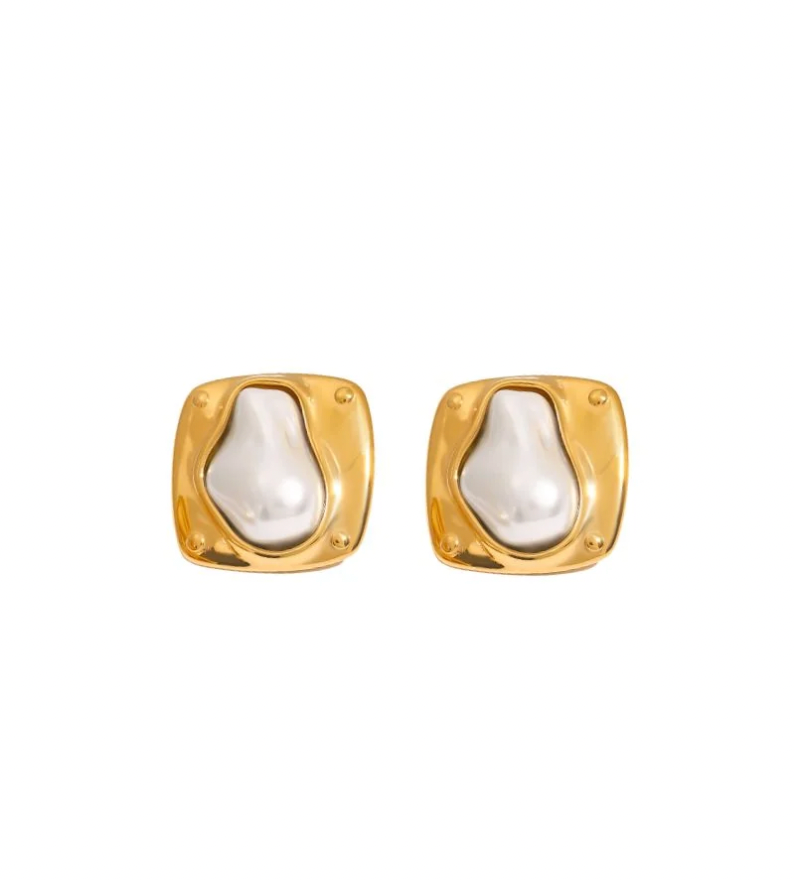 Abstract Pearl and Gold Studs