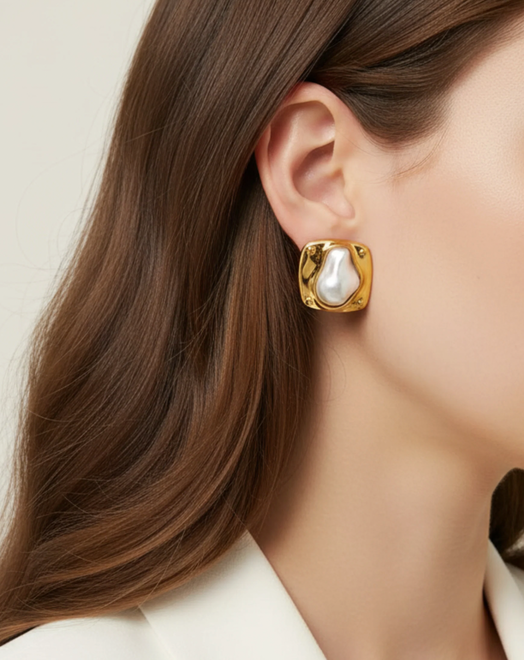 Abstract Pearl and Gold Studs