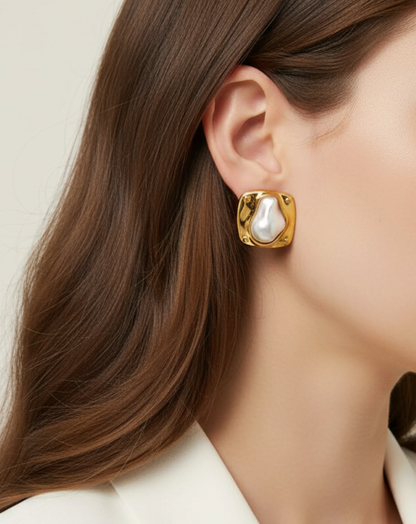 Abstract Pearl and Gold Studs