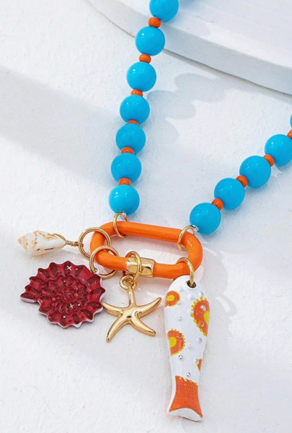 Colorful Shell Bead Necklace in Blue