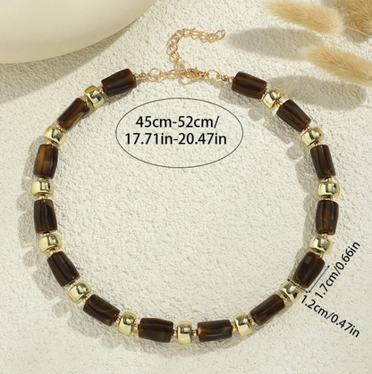 Resin Beaded Necklace in Dark Brown