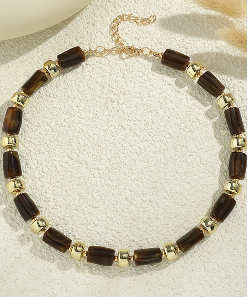 Resin Beaded Necklace in Dark Brown