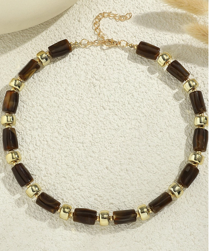 Resin Beaded Necklace in Dark Brown
