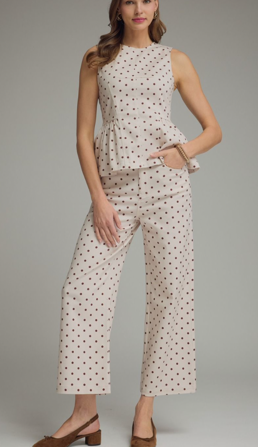 Ecru/Brown Polka Dot Pant