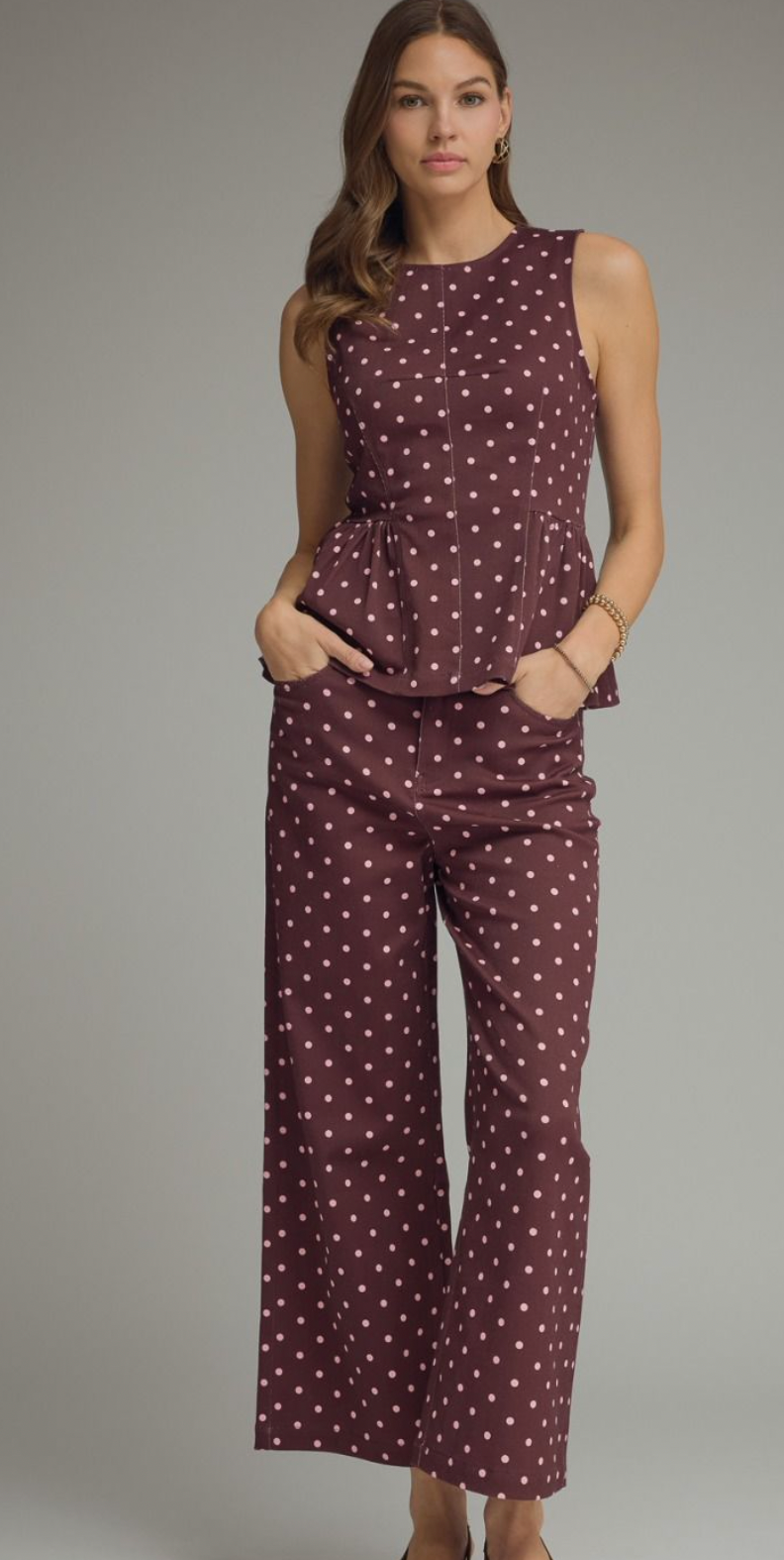 Burgundy Polka Dot Top