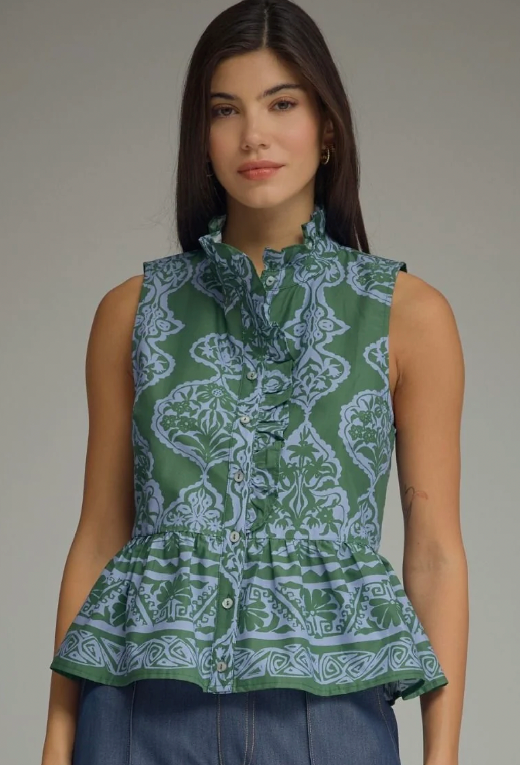 Heather Green Floral Blouse