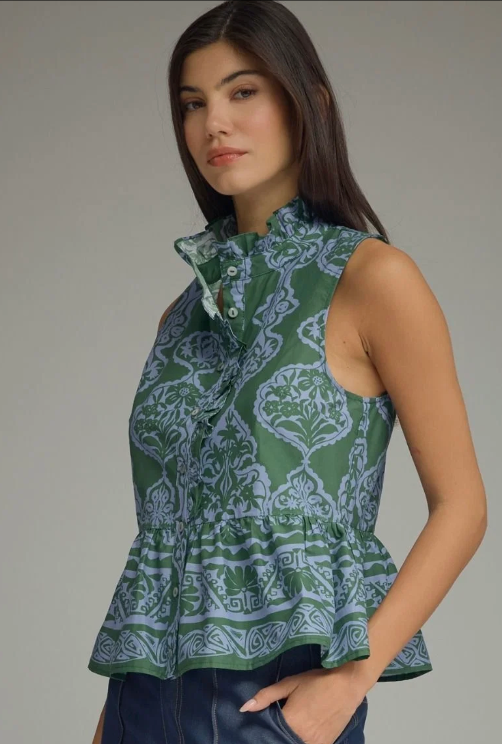 Heather Green Floral Blouse