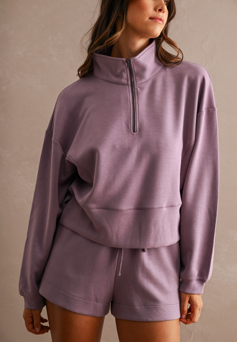 Mock Neck Half Zip Set - Dusty Purple