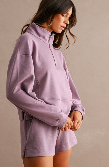 Mock Neck Half Zip Set - Dusty Purple