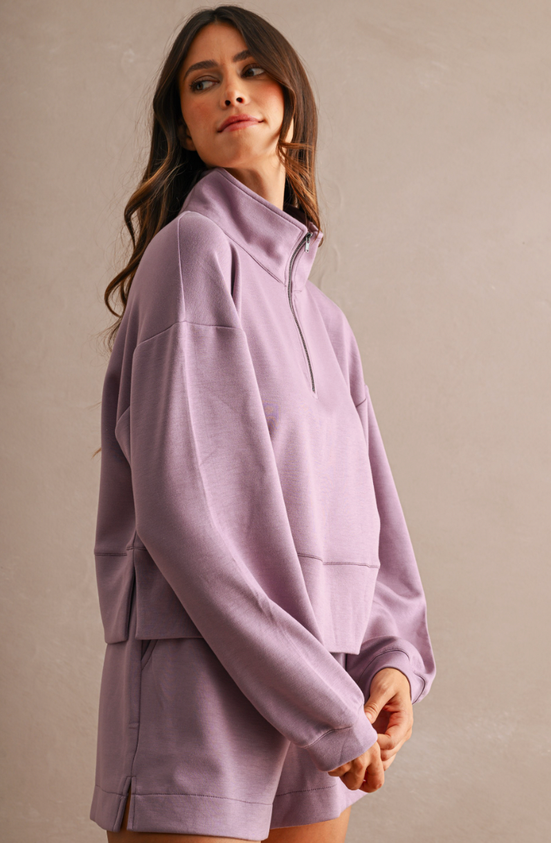 Mock Neck Half Zip Set - Dusty Purple