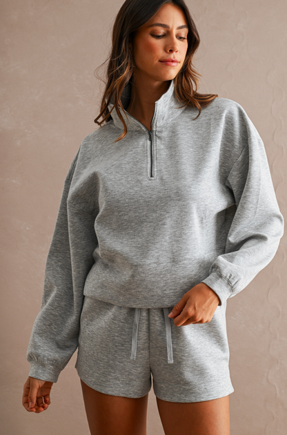 Mock Neck Half Zip Set - Grey