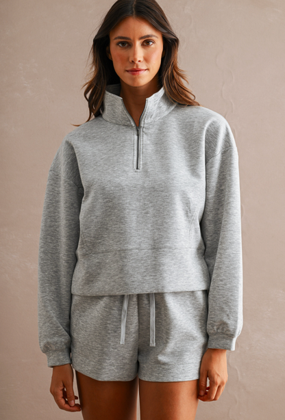 Mock Neck Half Zip Set - Grey