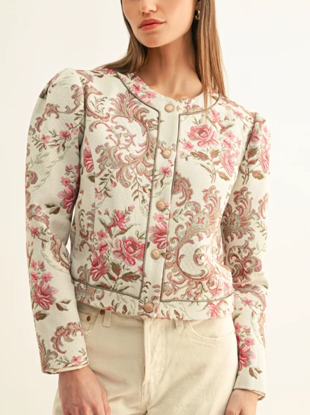 Adelyn Rae Jaliyah Contrast Pipped Jacquard Jacket