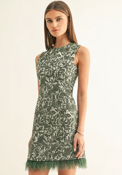 Adelyn Rae Dariel Faux Feather Hem Sleeveless Jacquard Mini Dress