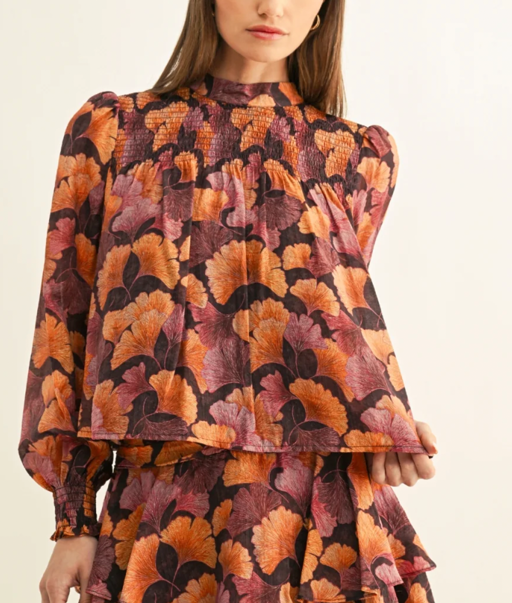 Adelyn Rae Poppy Smocked Long Sleeve Top
