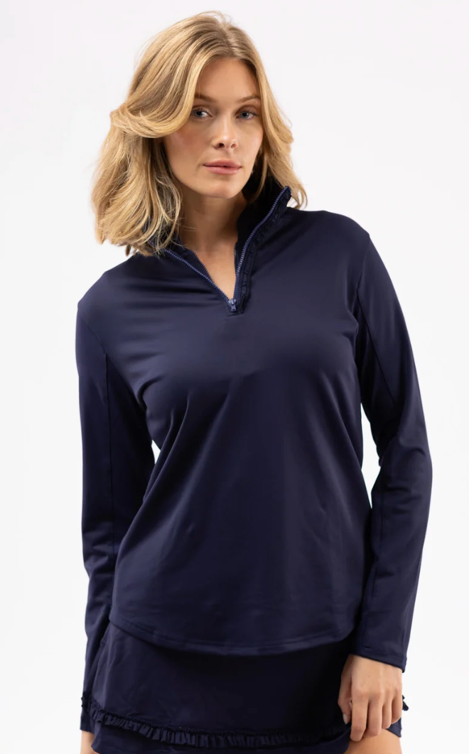 Smith and Quinn Ava Ruffle Quarter Zip in Navy