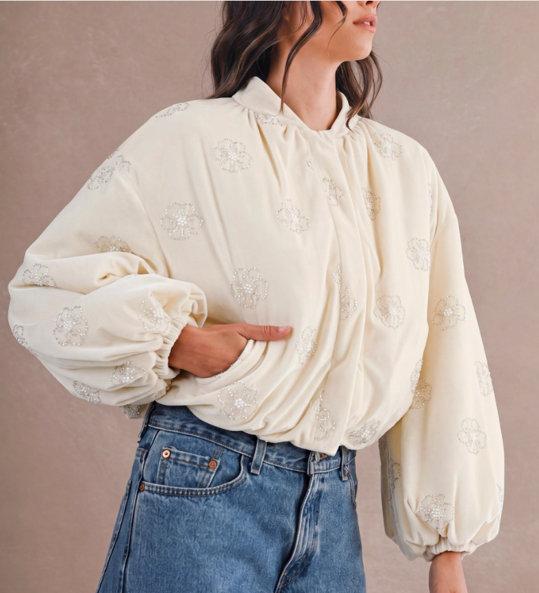 Floral Beaded Velvet Bomber Jacket