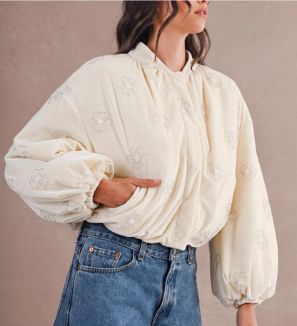 Floral Beaded Velvet Bomber Jacket