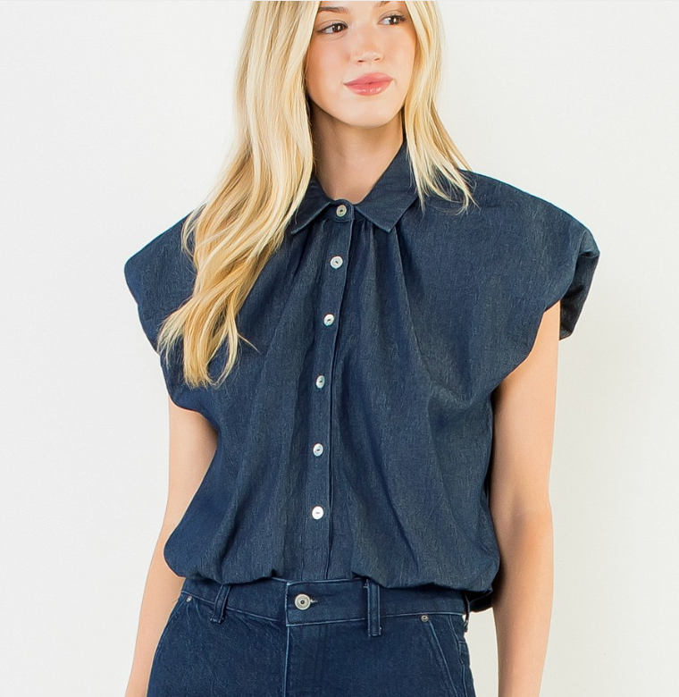 THML Denim Bubble Hem Top