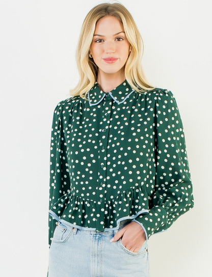 THML Long Sleeve Polka Dot Top