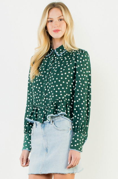 THML Long Sleeve Polka Dot Top