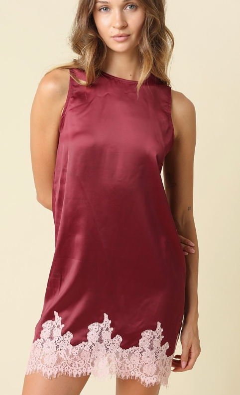 Camila Lace Trim Satin Mini Dress
