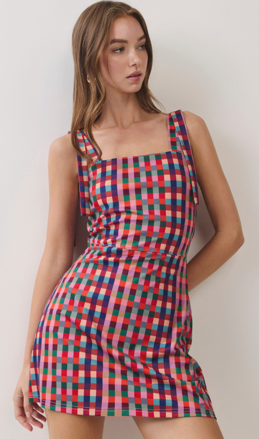 Multi Check Mini Romper Dress