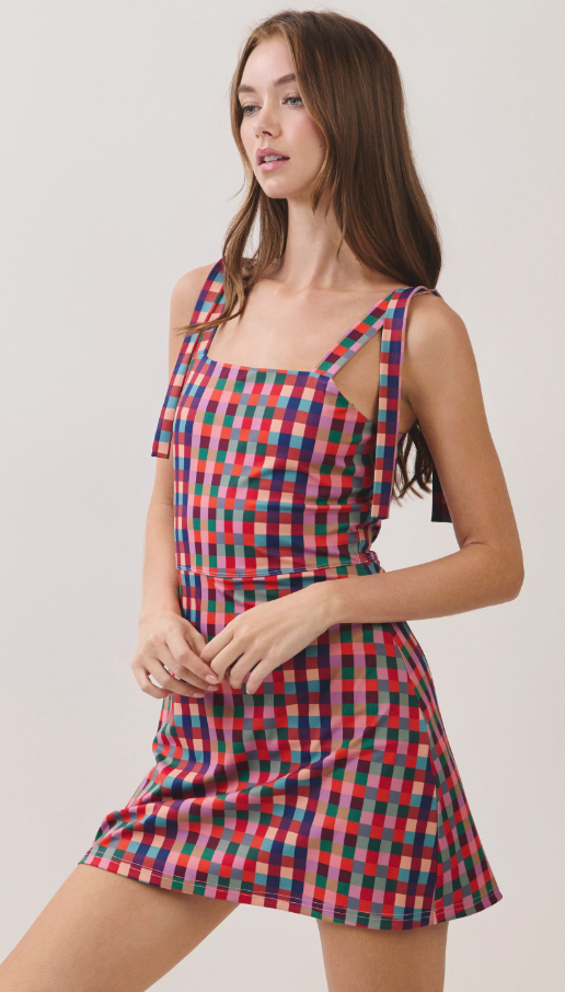 Multi Check Mini Romper Dress
