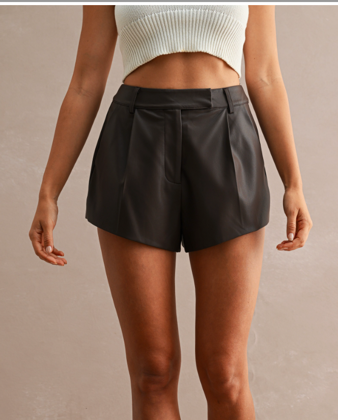 Brown Faux Leather Short