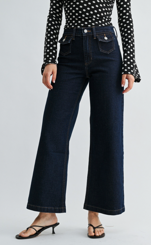 Mini Flap Pocket Wide Leg Denim