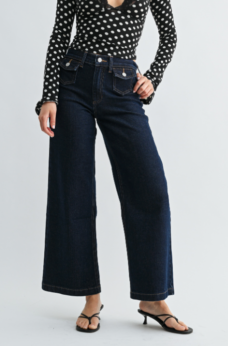 Mini Flap Pocket Wide Leg Denim