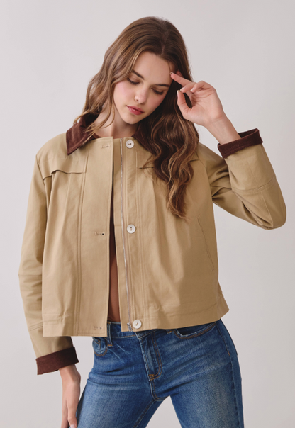 Contrast Corduroy Zip Jacket