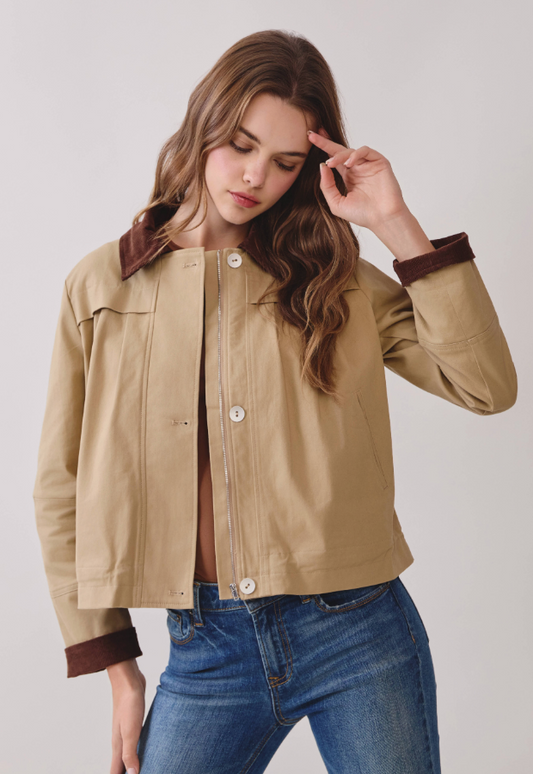 Contrast Corduroy Zip Jacket