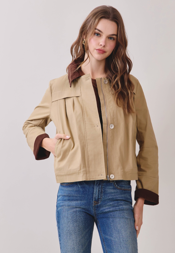 Contrast Corduroy Zip Jacket