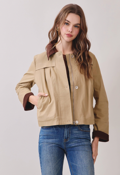 Contrast Corduroy Zip Jacket