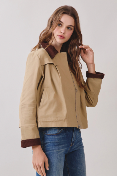 Contrast Corduroy Zip Jacket