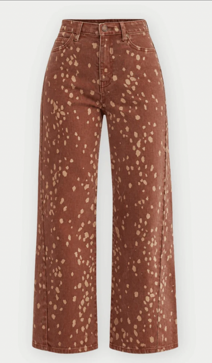 Deer Print Slim Wide Leg Denim