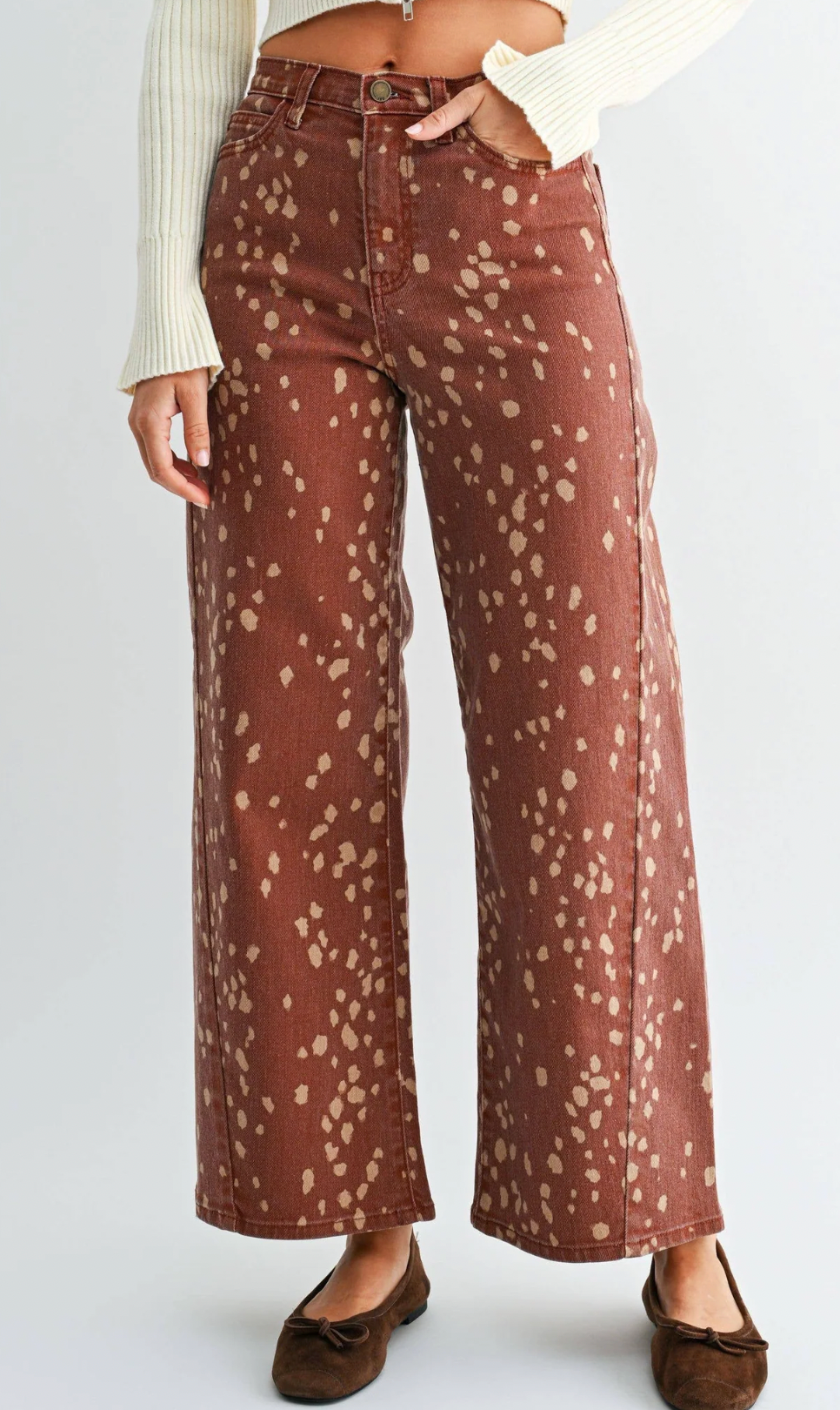 Deer Print Slim Wide Leg Denim