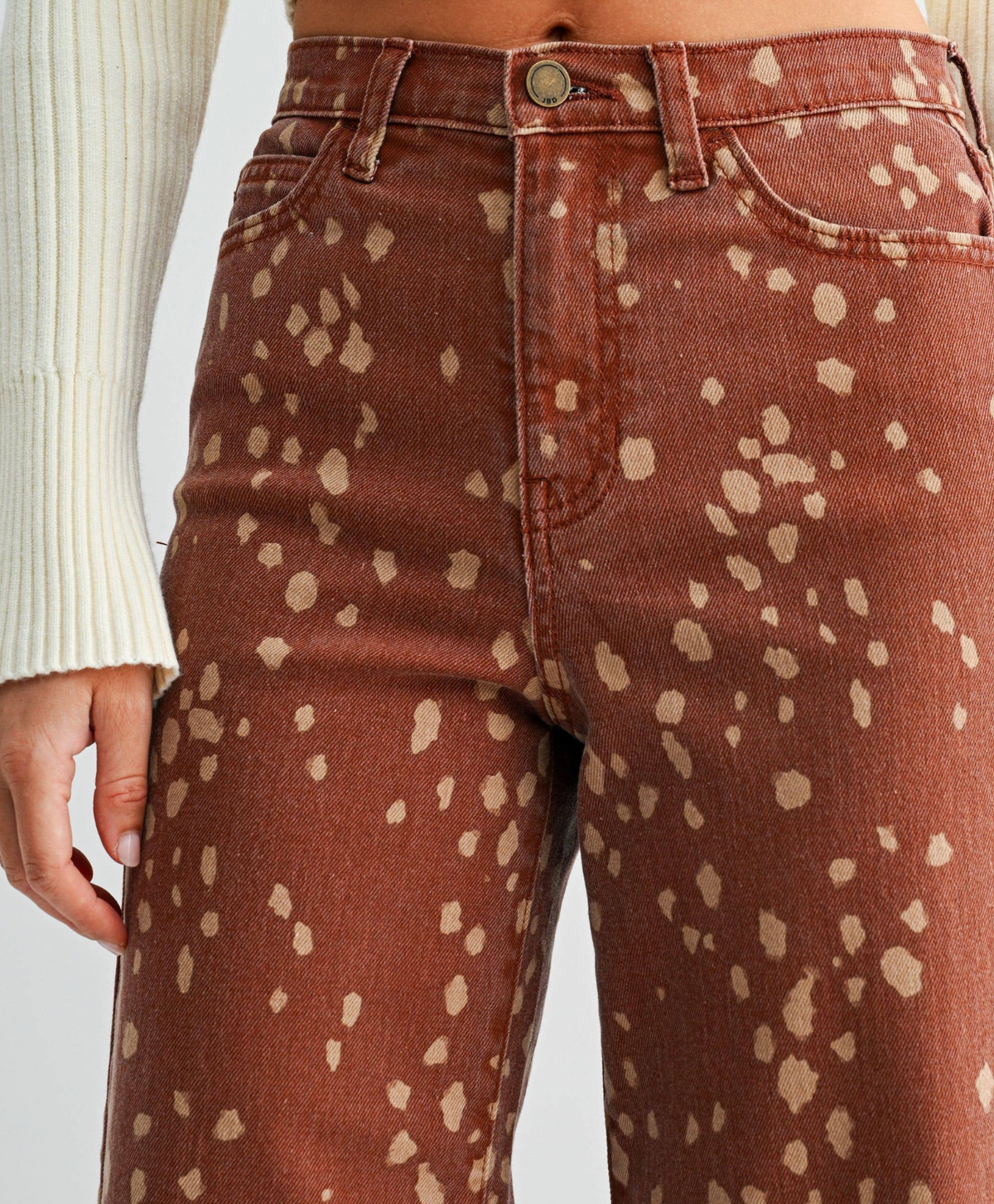 Deer Print Slim Wide Leg Denim
