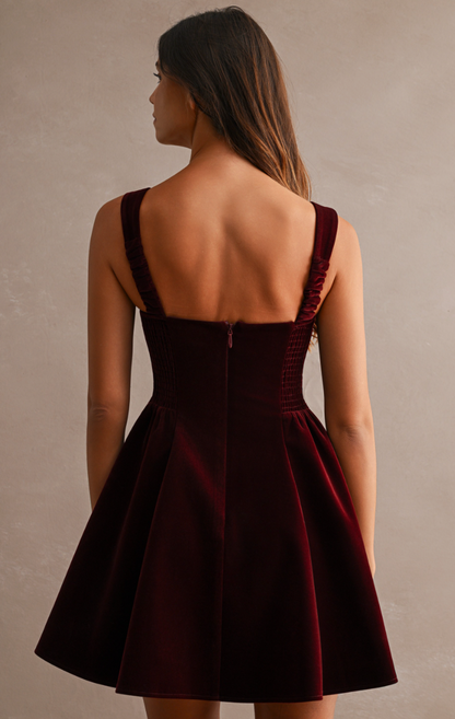 Wine Velvet Bow Dress
